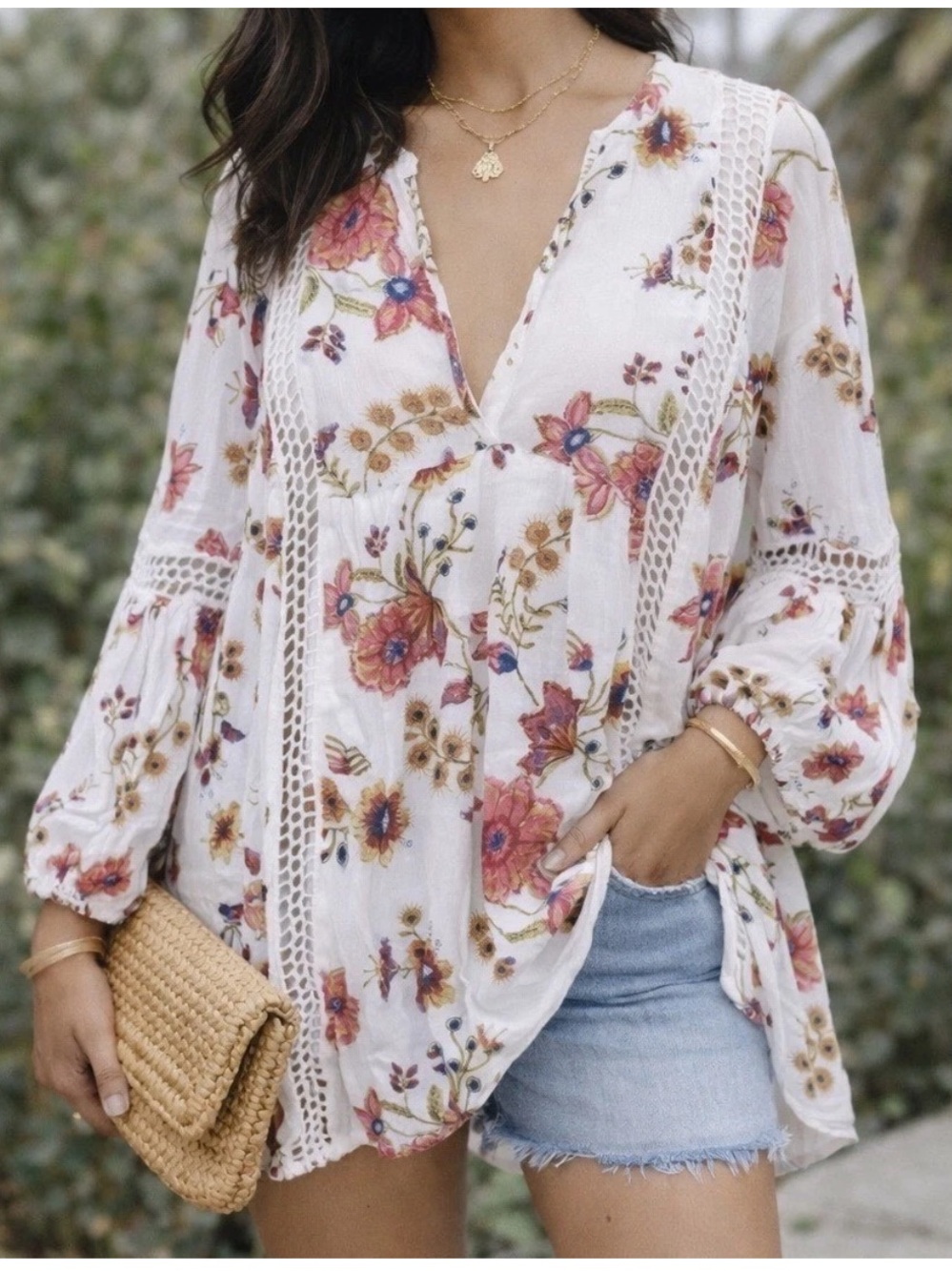 Free People Women’s M Just The Two Of Us White Floral Tunic Top Mini Dress